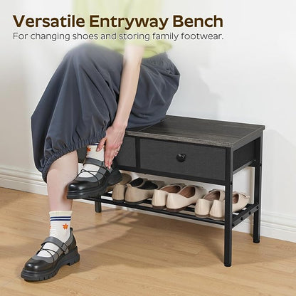 YATINEY Hall Tree with Bench and Shoe Storage, Entryway Bench with Coat Rack, 4-in-1 Coat Rack Shoe Bench, Multifunctional, for Front Door, Hallway, Foyer, Charcoal Grey and Black MT05BC