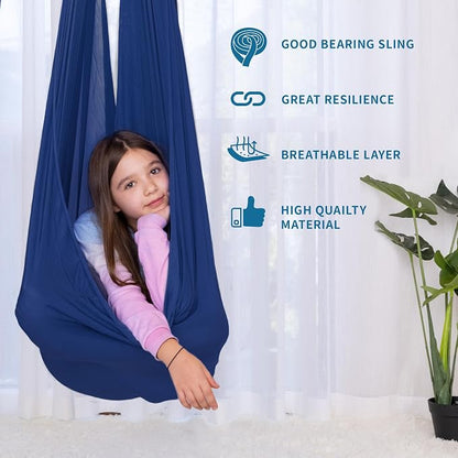 OUTREE Sensory Swing for Kids with 360° Swivel Hanger, Indoor Therapy Swing Great for Autism, ADHD, Sensory Processing Disorder, and Autistic Children (Navy Blue)