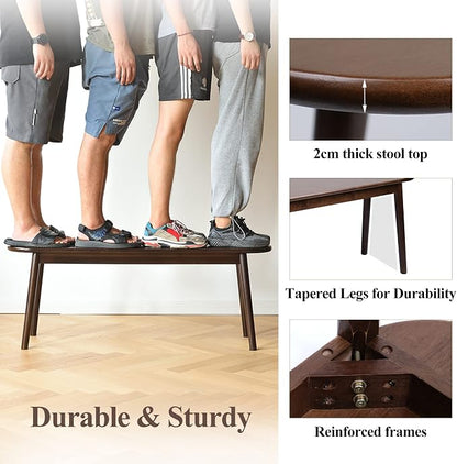 Entryway Bench, Solid Wood Dining Bench, Midcentury End of Bed Bench w/Rounded Corner, Outdoor Bench w/Robust Construction, Bedroom Bench, 10.24" W x 17.72" H（Walnut 47.2inches）