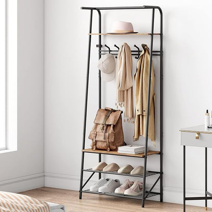 Jojoka Coat Rack Hall Tree with Shoe Storage Bench, 4-in-1 Entryway Organizer with 10 Hooks & 3-Tier Shoe Rack, Sturdy Metal Frame Freestanding Storage Unit for Hallway, Front Door & Mudroom
