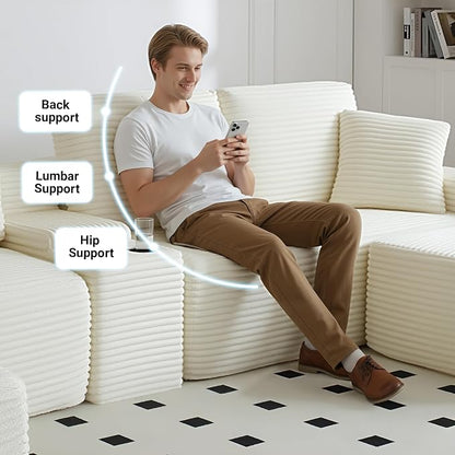 ivoros 111 Inch Modular Sectional Sofa Couch, Oversized Modern Cloud Couch for Living Room, L Shape Couches with Ottomans, USB Ports and Cup Holders, Beige Corduroy Boneless Sofas, Sofa in a Box