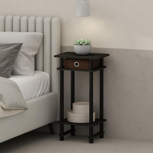 Furinno Turn-N-Tube Tall Nightstand with Bin, 1-Pack, Plastic Poles, Espresso/Brown