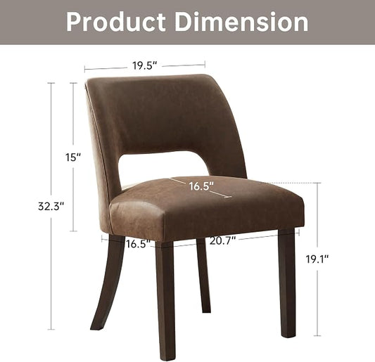 VKNOW Modern Dining Chairs Set of 2 with Rubberwood Legs, Dark Brown | Faux Leather, Curved Back, For family, Kitchen Dining RoomRestaurant Reception Room, No wobble, 80% pre-installed