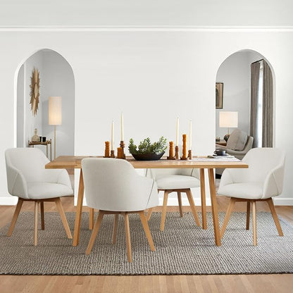 Swivel Dining Chairs Set of 4, Mid Century Modern Dining Chairs with Arms, Fabric Upholstered Kitchen Dining Room Chairs with Wood Legs for Living Room, 360°Swivel Accent Desk Chair, Beige