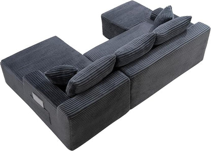 106-Inch Oversized U-Shaped Right Facing Corner Compressed Sofa Modular Boneless Cloud Sectional Sofa Floor Foam Couch W/Chaise & Ottoman, Corduroy Corner Boneless Cloud Couch