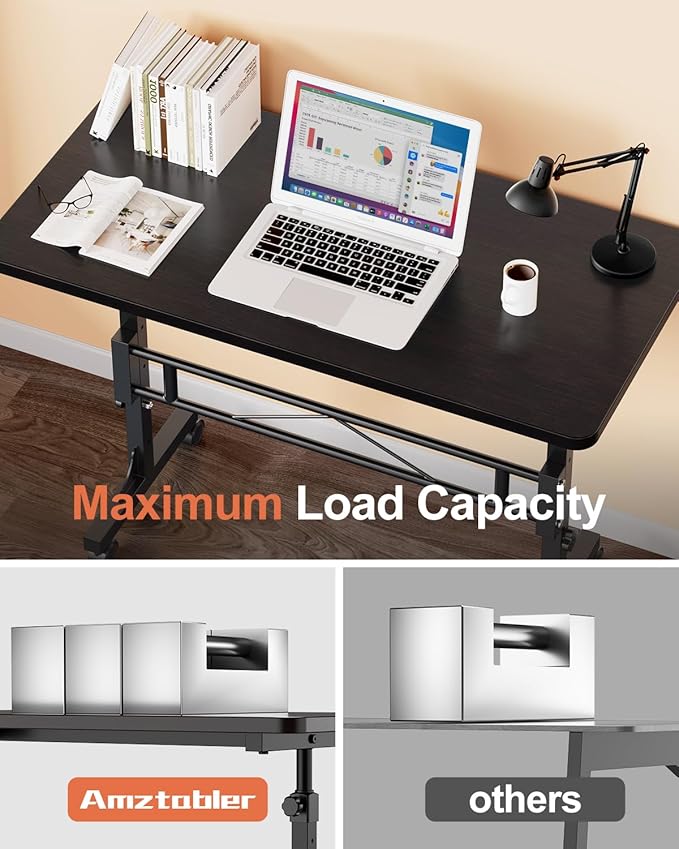 Amztabler Small Standing Desk Adjustable Height, Mobile Stand Up Desk with Wheels, 32 Inch Portable Rolling Desks Conference Room Tablesf for Walking Pad Treadmill Black