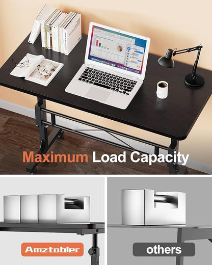 Amztabler Small Standing Desk Adjustable Height, Mobile Stand Up Desk with Wheels, 32 Inch Portable Rolling Desks Conference Room Tablesf for Walking Pad Treadmill Black