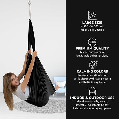 Double Layer Reversible Sensory Swing | Outdoor and Indoor Swing for Kids and Adults Up to 260 lbs | Autism Cocoon Swing | Kids Sensory Swing (Black)