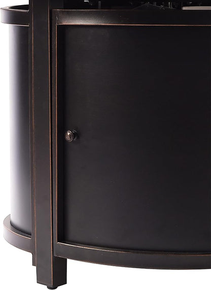 Aluminum 57,0000 BTU 44 in. Round Propane Black Fire Pit Table with Fire Beads, Lid, Propane Tank Cover and Table Fabric Covers in Copper Finish