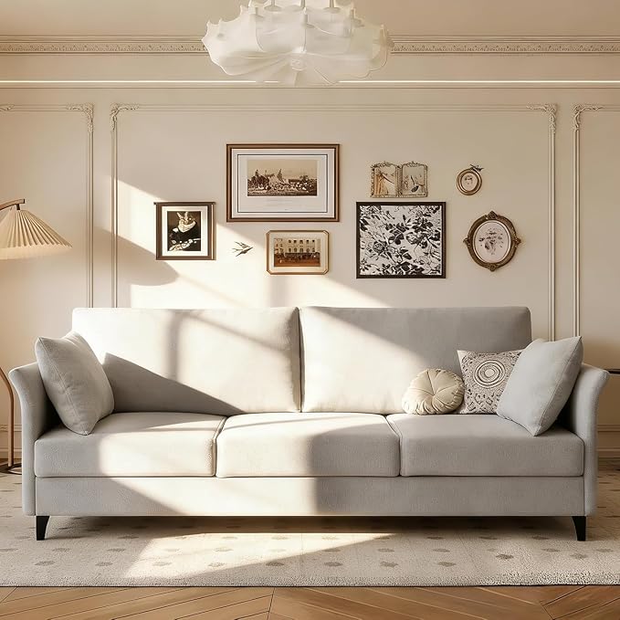 Mid Century Modern Sofa 3 Seat Couch 65.35" W Deep Seat Sofa for Living Room, 3 Person Seater Fabric Couch Sofa Comfy Sleeper Sofa for Apartment Bedroom