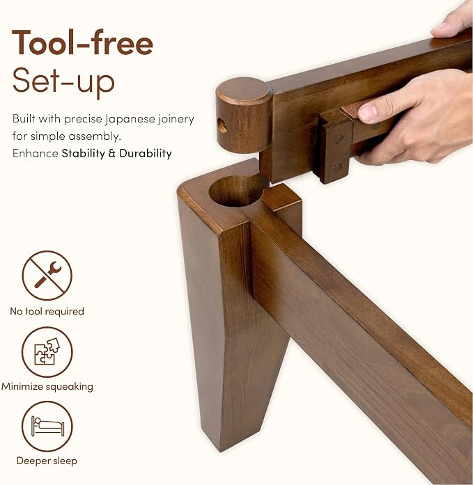 Thor Premium Solid Wood Bed Frame King, Japanese Joinery Bed Frame with Wood Slat Support, Platform Bed, No Box Spring Needed, Easy Assembly, Minimalist & Modern Style (Walnut)