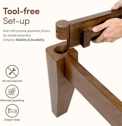 Thor Premium Solid Wood Bed Frame Queen, Japanese Joinery Bed Frame with Wood Slat Support, Platform Bed, No Box Spring Needed, Easy Assembly, Minimalist & Modern Style (Walnut)