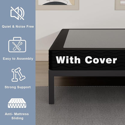 Tyndall 5 Inch Box Spring for Queen Bed, Heavy Duty Metal Queen Mattress Foundation with Fabric Cover, Low Profile Bed Base, Non-Slip, Noise-Free, Easy Assembly