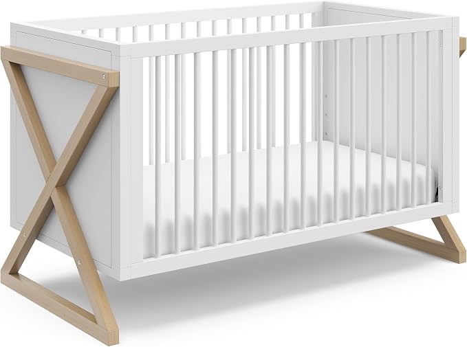 Storkcraft Equinox 3-in-1 Convertible Crib – GREENGUARD Gold Certified, Fits Standard Crib Mattress, Converts to Toddler Bed and Daybed, 4 Adjustable Mattress Heights (White and Driftwood)