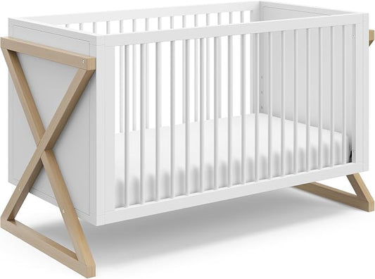 Storkcraft Equinox 3-in-1 Convertible Crib – GREENGUARD Gold Certified, Fits Standard Crib Mattress, Converts to Toddler Bed and Daybed, 4 Adjustable Mattress Heights (White and Driftwood)