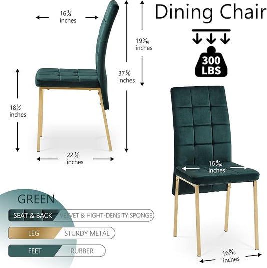NORDICANA Upholstered Velvet Dining Chairs Classic Kitchen High Back Chairs Set of 4, Featured Dovetail Tufted Side Chairs, Golden Color Metal Legs, Forest Green