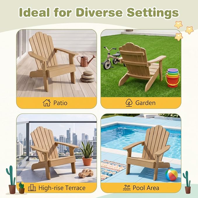Giantex Kids Adirondack Chair, All-Weather HIPS Children's Outdoor Chair with Tilted High Backrest, Toddler Beach Chair for Garden Patio Backyard, Kids Lawn Chairs for Age 3-7 (1,Teak)