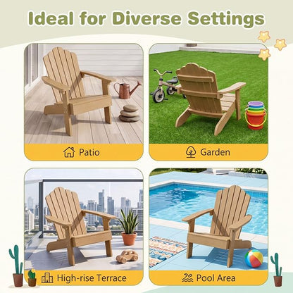 Giantex Kids Adirondack Chair, All-Weather HIPS Children's Outdoor Chair with Tilted High Backrest, Toddler Beach Chair for Garden Patio Backyard, Kids Lawn Chairs for Age 3-7 (1,Teak)
