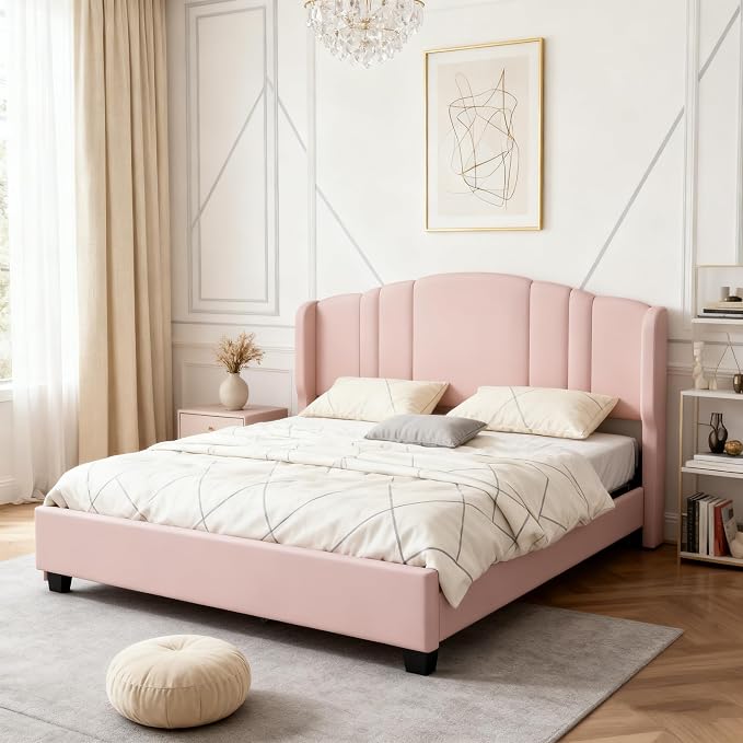 Merax Queen Size Platform Bed Frame with Twin Trundle, Storage 2 Drawers and Upholstered Headboard, No Box Spring Needed