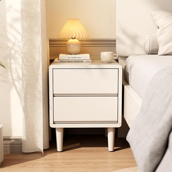 White Nightstand Solid Wood Nightstand,Small Night Stand with Drawers Wood Night Stand,Small Bedside Tables for Bedroom,Living Room,Office,White Bedside Table