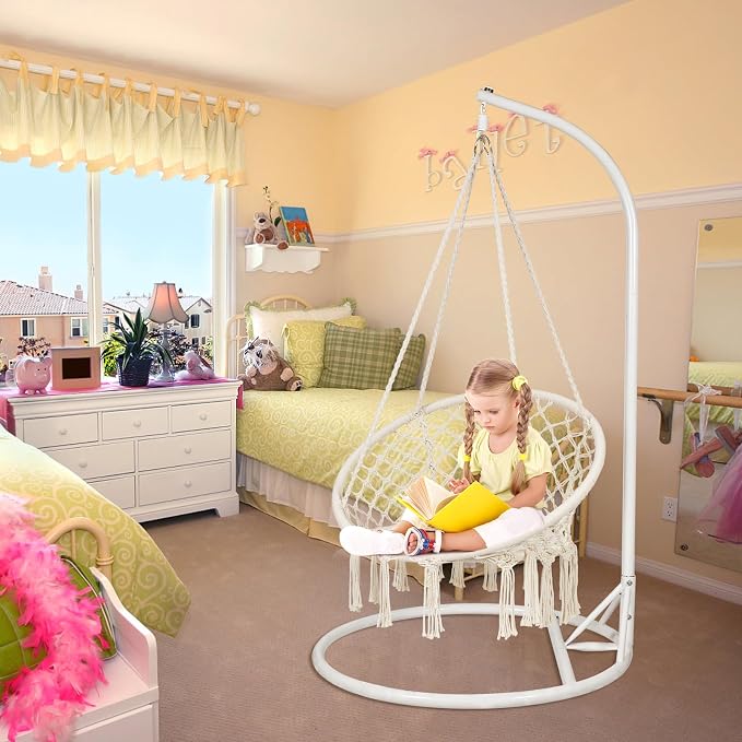 Hammock Swing Chair for 2-5 Years Old Kids,Handmade Knitted Macrame Hanging Swing Chair for Indoor,Bedroom,Yard,Garden- 230 Pound Capacity Off-White- with Suspension Kit