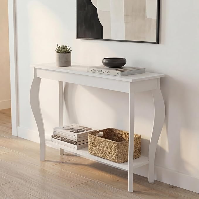 ChooChoo Narrow Console Table, Chic Accent Sofa Table, Entryway Table, White
