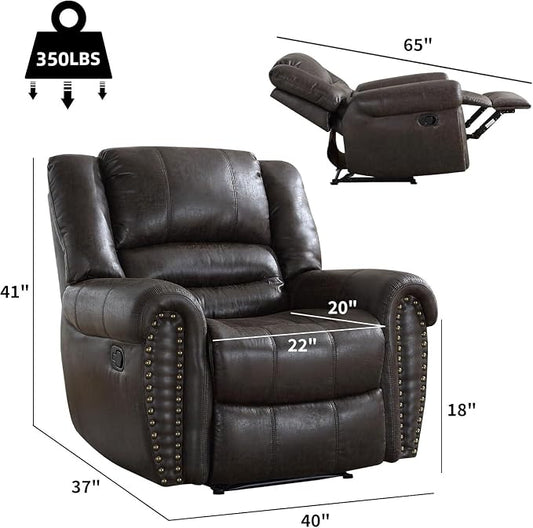 CANMOV Leather Recliner Chair, Classic and Traditional Manual Recliner Chair with Comfortable Arms and Back Single Sofa for Living Room, Dark Grey