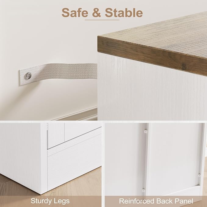 Buffet Cabinet with Storage, 55" Large Sideboard Storage Cabinet with Drawer, 4 Doors and Shelves, Modern Farmhouse Coffee Bar Table Kitchen Island Credenza for Kitchen, Entryway, Dining, Living Room