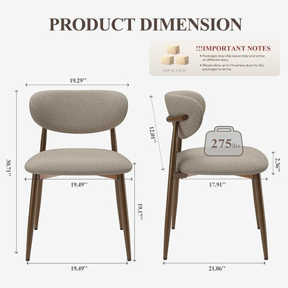 MALOL Upholstered Dining Chairs Set of 6, Curved Back Kitchen Chairs with Metal Legs and Anti Slip Pads, Dining Room Chair for Home and Restaurant, Camel