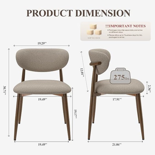 MALOL Upholstered Dining Chairs Set of 6, Curved Back Kitchen Chairs with Metal Legs and Anti Slip Pads, Dining Room Chair for Home and Restaurant, Camel