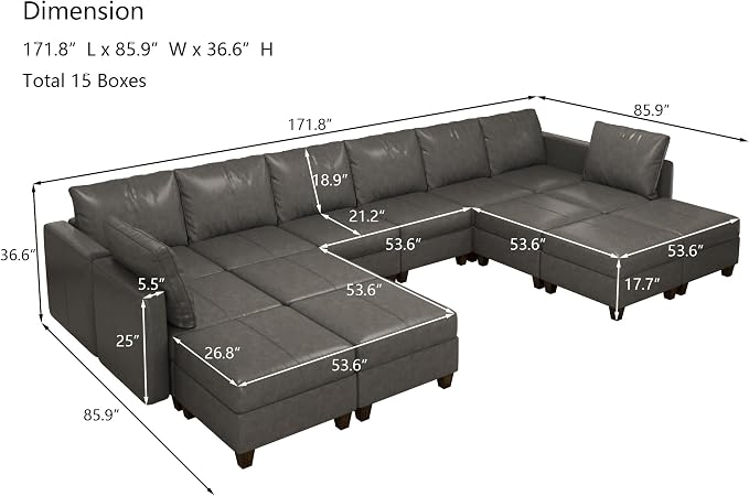 EASE MOOSE U Shaped Modular Sectional Sofa with Storage, Faux Leather Sectional Sofa Oversized Modular Sectional Couch