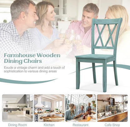 SIMOE Set of 2 Wooden Dining Chairs, Mid Century Farmhouse Kitchen Chairs, Solid Rubberwood Armless Side Chairs with High Back, Ergonomic Seats for Dining Room Living Room, Green