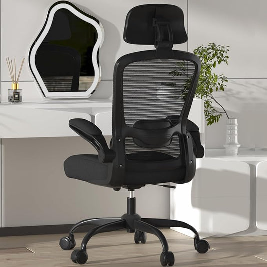 Mimoglad Office Chair, High Back Ergonomic Desk Chair with Adjustable Lumbar Support and Headrest, with flip-up Armrests for Guitar Playing, 5 Years Warranty (Modern, Black(Black Frame))