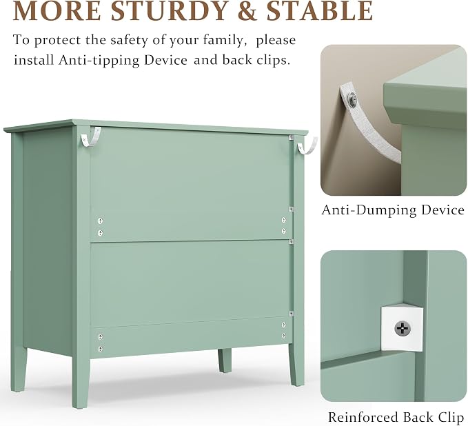 RoyalCraft 32" Large Nightstand, Fluted Painted Bedside Table with 3 Spacious Drawers, Modern Tall End Table for Bedroom, Milky Green