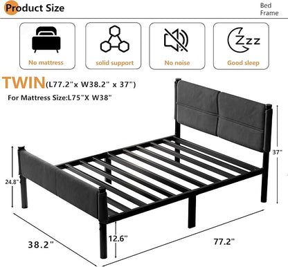 Metal Bed Frame,14Inch Twin Size Bed Frame with Storage Space,Heavy Duty Sturdy Mattress Foundation,Easy Assembly,No Box Spring Needed,Twin Grey
