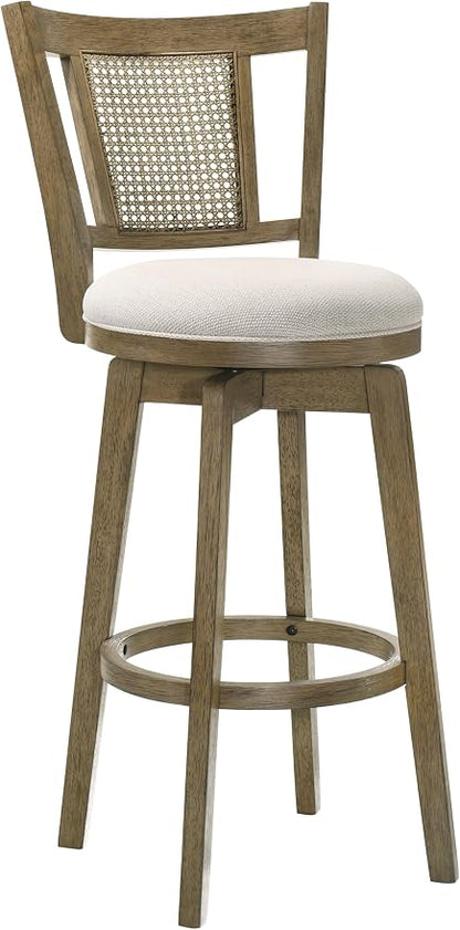 Armen Living Isla 30 in. Putty Brown Bar Height Rubberwood Swivel Barstool with Cream Fabric Seat - Set of 2