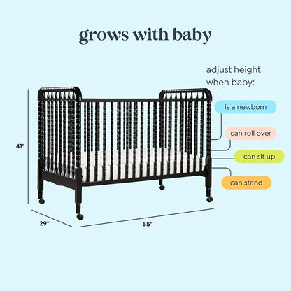 DaVinci Jenny Lind 3-in-1 Convertible Crib in Ebony, Removable Wheels, Greenguard Gold Certified | Converts to Toddler Bed & Daybed, 4 Adjustable Mattress Heights - Conversion Kit Sold Separately - Durable & Easy to Assemble