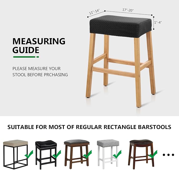 YISUN Stool Covers Rectangle - 2 Pack Stretch Waterproof Saddle Seat Cover Counter Bar Stools Bar Chairs Covers Kitchen Island Chairs Cushion Protector