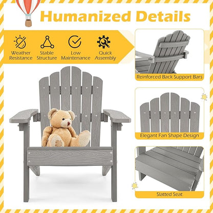Costzon Kids Adirondack Chair, All-Weather HIPS Toddler Outdoor Chair, Wooden Textured Plastic Fire Pit Chair, Kids Patio Chair for Backyard Lawn Garden, Fits Children Age 3-7 Years (4, Gray)