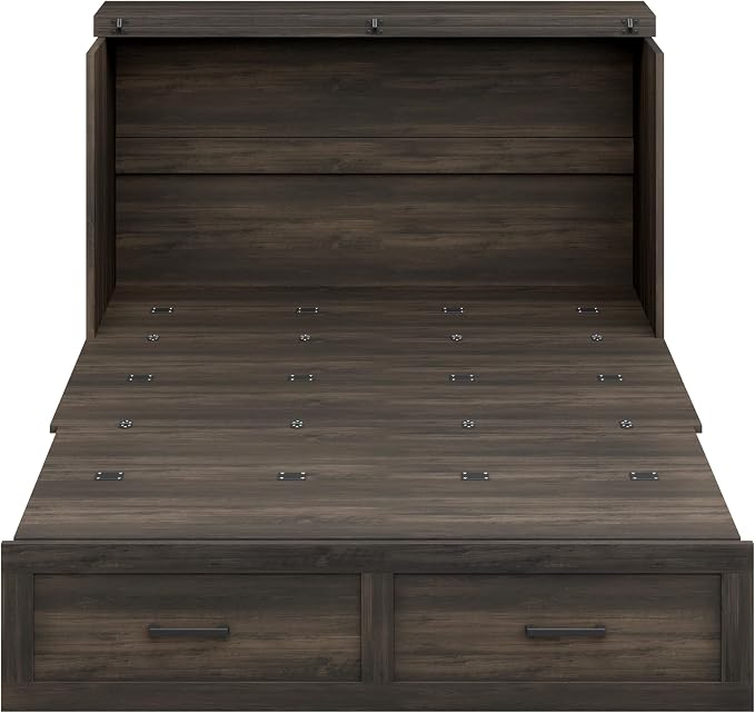 Bellemave Full Size Murphy Bed with Charging Station and Storage, Farmhouse Murphy bedframe with Foldable Panel, Noisy Free, for Guest Bedroom, Living Room, Office, Rustic Gray