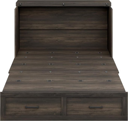 Bellemave Full Size Murphy Bed with Charging Station and Storage, Farmhouse Murphy bedframe with Foldable Panel, Noisy Free, for Guest Bedroom, Living Room, Office, Rustic Gray