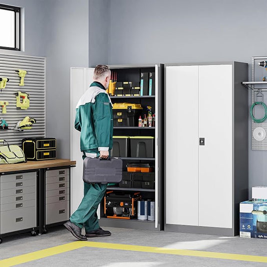 Letaya Metal Garage Storage Cabinets with Lock Door and Adjustable Shelves, Steel Tool Cabinets for Home,Office,Warehouse Organisieren (Gery White, 71" H)