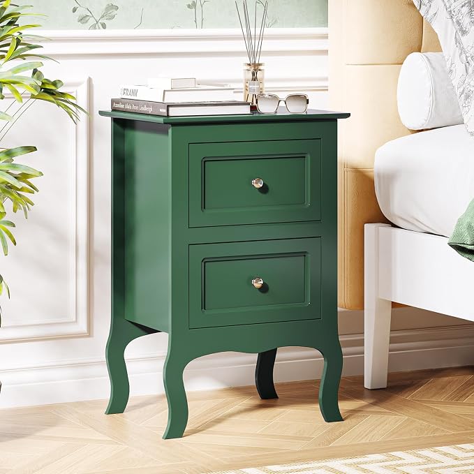 Bonnlo Green Nightstand with Drawers for Bedroom, Green Night Stand Bedside Table for Small Spaces, Kids Room, Living Room, Dorm, French, 15.75" W x 11.8" D x 23.6" H