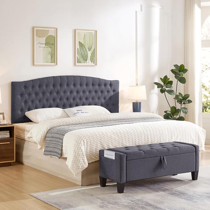 24KF Upholstered Tufted Button Linen Wall Mounted Headboard,Comfortable Fashional Headboard King/CA King Size, 6055-K-Dark Gray