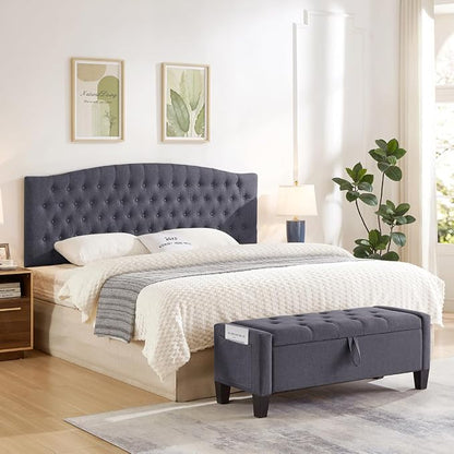 24KF Upholstered Tufted Button Linen Wall Mounted Headboard,Comfortable Fashional Headboard King/CA King Size, 6055-K-Dark Gray
