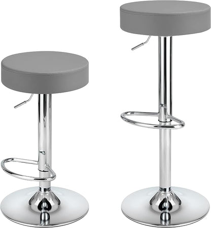 Finnhomy Bar Stools Set of 2 Modern PU Leather, Swivel Barstools with Footrest and Backless Round, Counter Height Adjustable Modern Counter stools for Kitchen, Grey