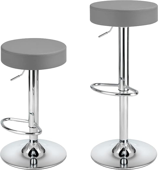 Finnhomy Bar Stools Set of 2 Modern PU Leather, Swivel Barstools with Footrest and Backless Round, Counter Height Adjustable Modern Counter stools for Kitchen, Grey