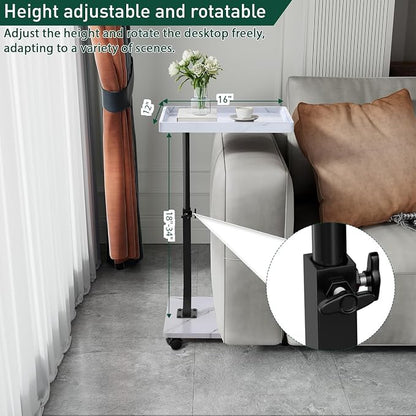 C Table End Table Adjustable Height, 360°Swivel TV Tray Table for Small Spaces, Couch Tables That slide under, C Shaped Side Tables living room and bedroom for Sofa, Bed,Chair, Snack (1, White)