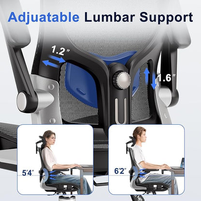 marrap Ergonomic Office Chair, Mesh Desk Chair with 3D Armrests, Adjustable Lumbar Support and Headrest, 90-120° Rocking Function, Black
