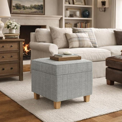 HomePop 18" Classic Square Storage Ottoman - Sage Mini Grid Pattern